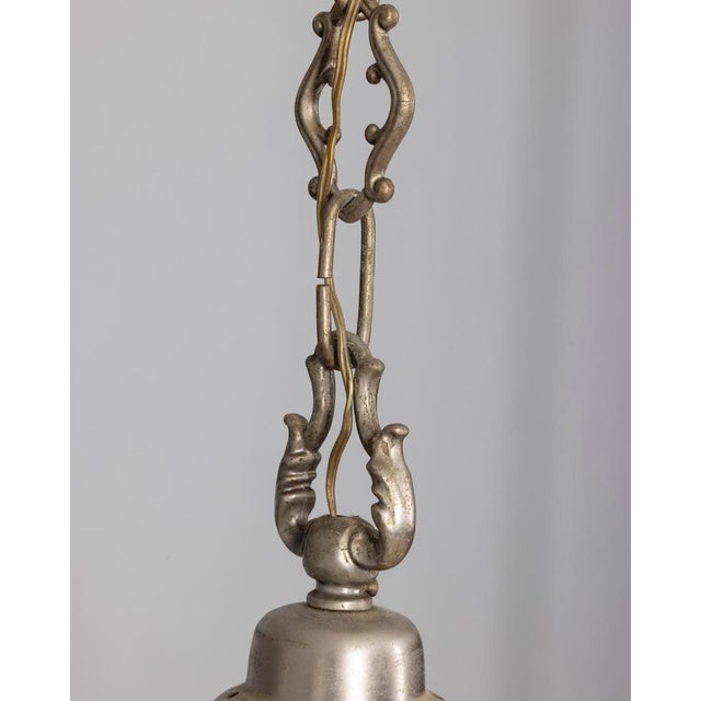 Metal Vintage Italian Pendant Lamp in Decorated Glass, 1960s For Sale - Image 7 of 9