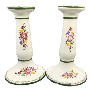 Vintage MCM Hand Painted Taper Candle Holders- Set of 2 For Sale