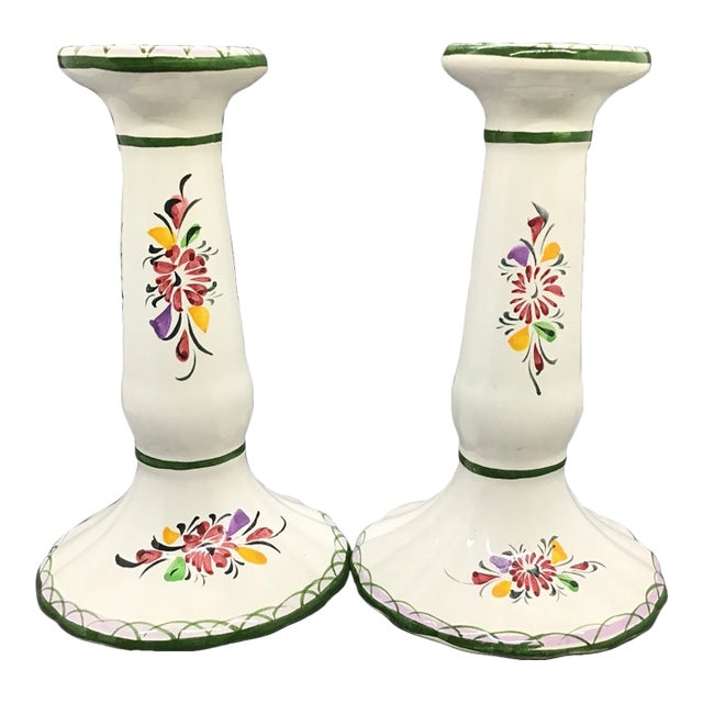 Vintage MCM Hand Painted Taper Candle Holders- Set of 2 For Sale