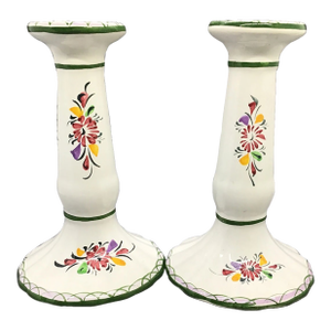 Vintage MCM Hand Painted Taper Candle Holders- Set of 2