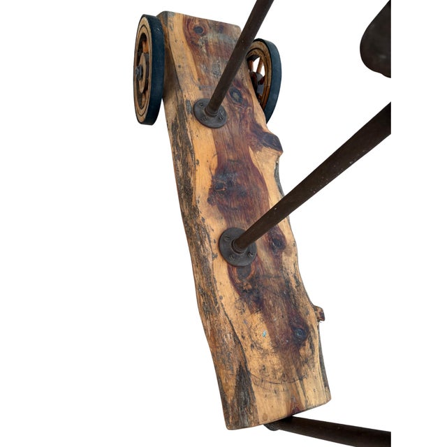 1990s Handcrafted Raw Edge Cedar Wood Industrial Cart For Sale - Image 11 of 11