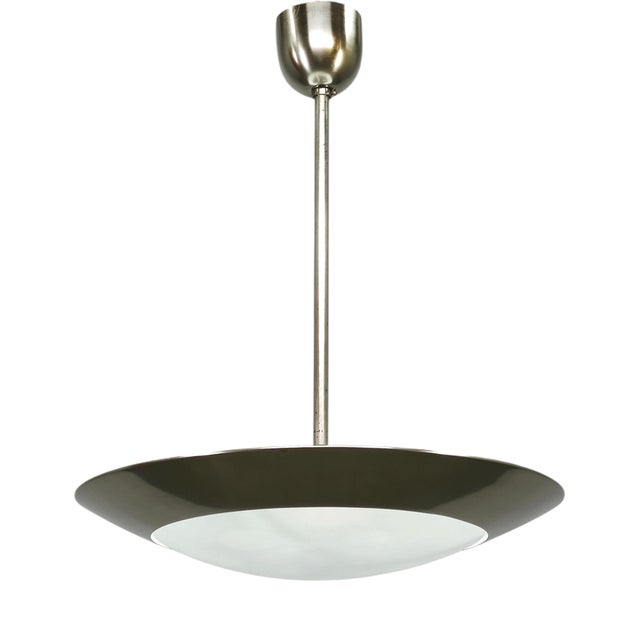 Bauhaus Chrome and Glass Pendant Light, Czechoslovakia, 1930s For Sale