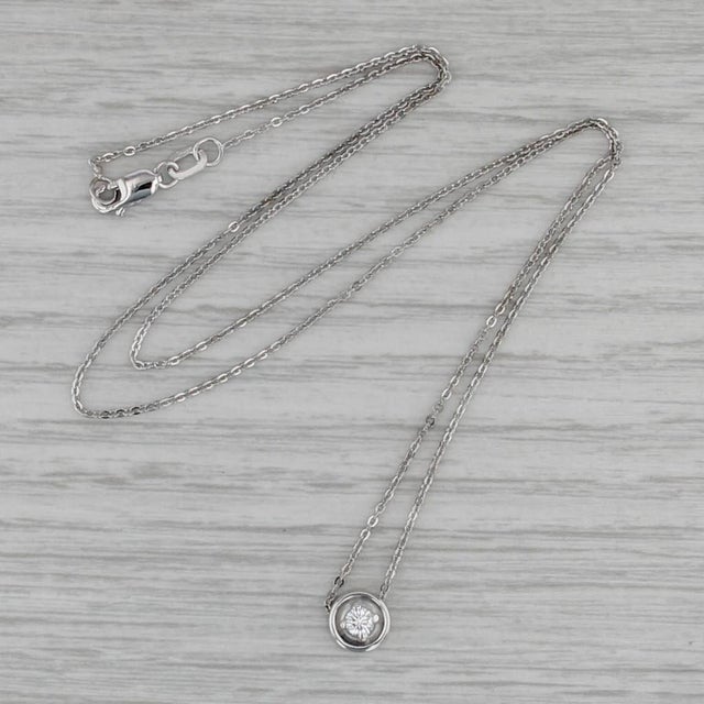 0.12ct Diamond Round Solitaire Pendant Necklace 14k White Gold 18" Cable Chain For Sale In Greensboro - Image 6 of 6