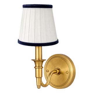 White & Navy Blue Velvet Trim Sconce Shade For Sale