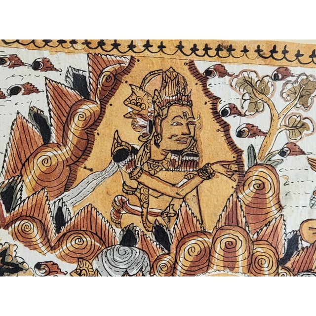 Mid 20th Century Balinese Kamasan Cloth Painting of the Mahabharata, Framed Vintage Textile Art For Sale - Image 5 of 10