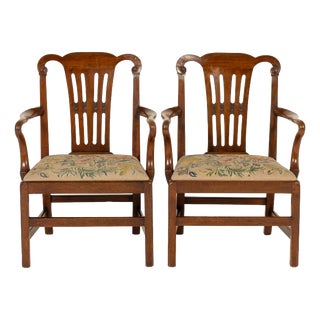 Large 18th Century English George III Mahogany Armchairs, Set of 2 For Sale