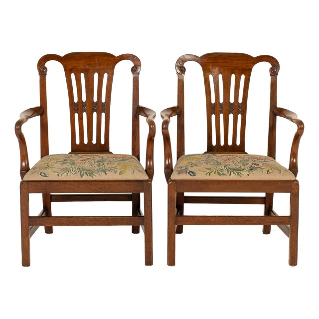 Large 18th Century English George III Mahogany Armchairs, Set of 2 For Sale