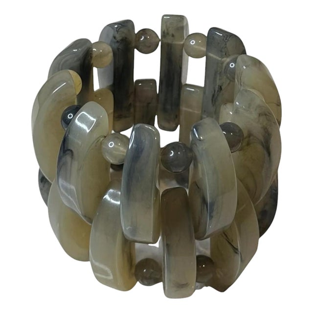 Vintage Boho Gray Lucite Stretch Bracelet For Sale