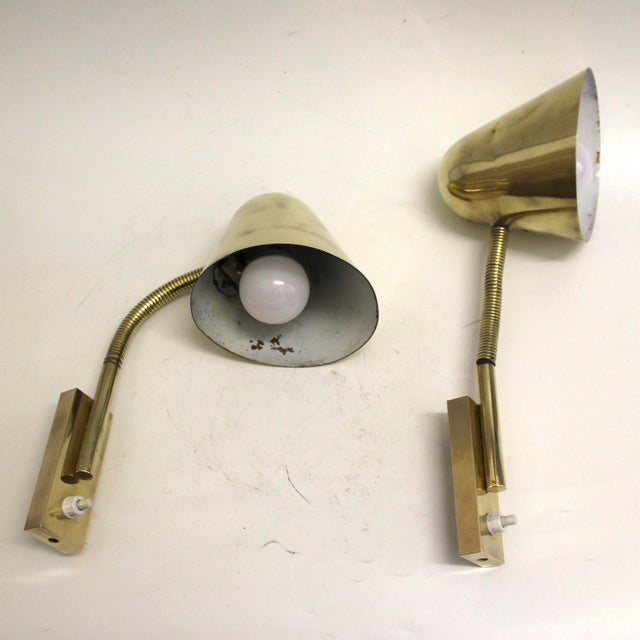 Jacques Biny Mid-Century Adjustable Wall Lamps in Brass by Jacques Biny for Luminalité, 1950s, Set of 2 For Sale - Image 4 of 18