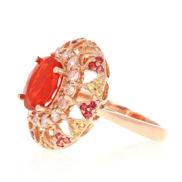Early 21st Century 2.93 Carat Fire Opal Rose Cut Diamond Rose Gold Cocktail Ring Size 7 For Sale - Image 5 of 9