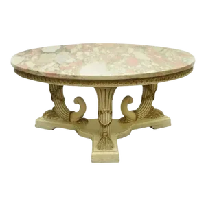 Mid 20th Century French Empire Neoclassical Cornucopia Base Round Pink Marble Top Coffee Table