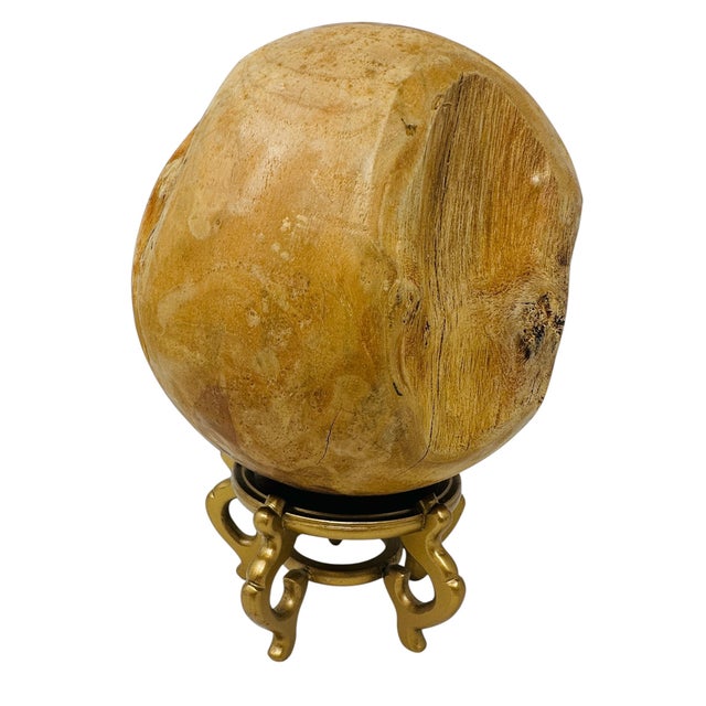 Mid-Century Modern Vintage Early 2000s Solid Teak Root Hand-Carved Decorative 7.5" Sphere For Sale - Image 3 of 9