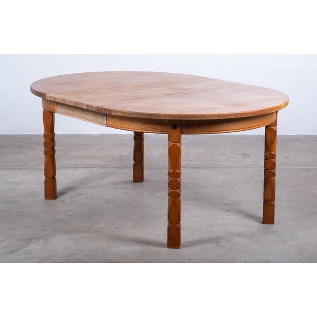 Gold Brutalist Oak Dining Table with Two Extension Leaves, Denmark, 1960s For Sale - Image 8 of 13