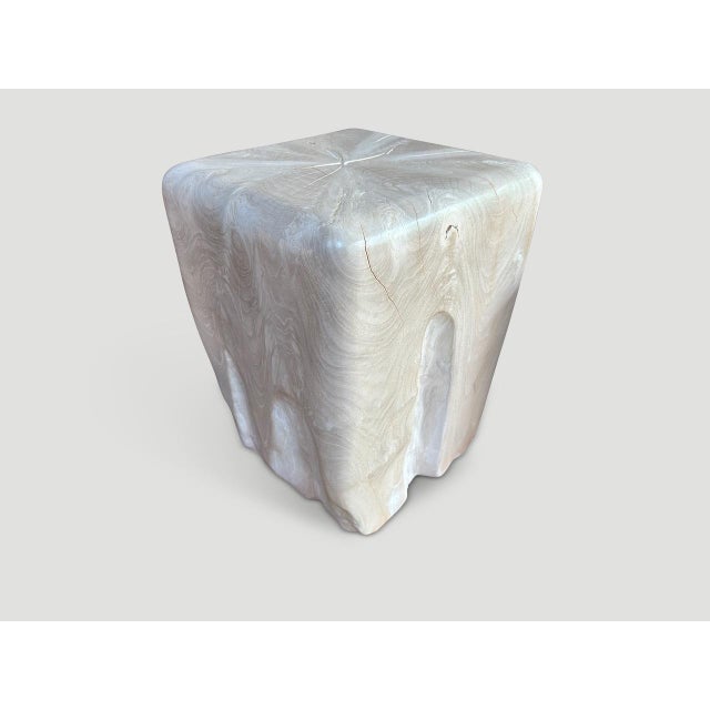 Cream Andrianna Shamaris Sculptural Bleached Teak Wood Side Table For Sale - Image 8 of 18
