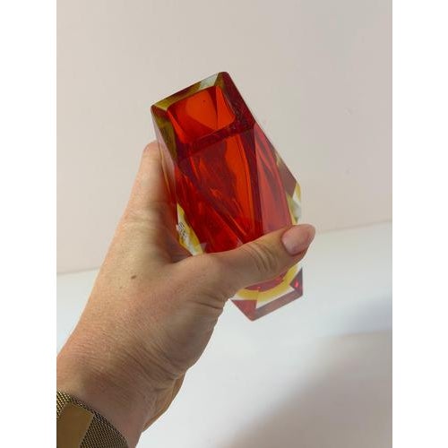 Red and Yellow Murano Glass Block Vase from Vetreria Artistica Oball For Sale - Image 9 of 11