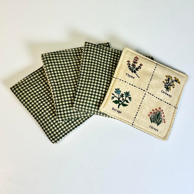 1980s Vintage Arts & Crafts Boho Chic Farmhouse Fabric Bean Bag Style Coasters - Set of 4. For Sale - Image 6 of 8