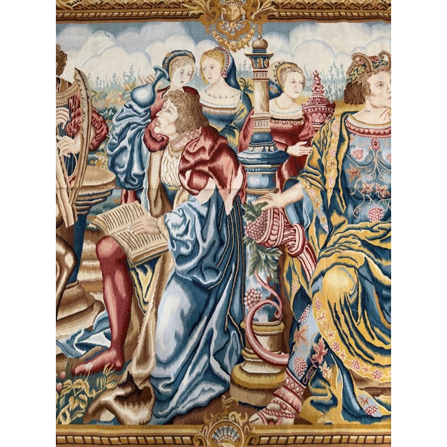 Late 20th Century Vintage European Courtly Music Scene Figural Wall Tapestry - 5'5" X 5'1 For Sale - Image 5 of 9