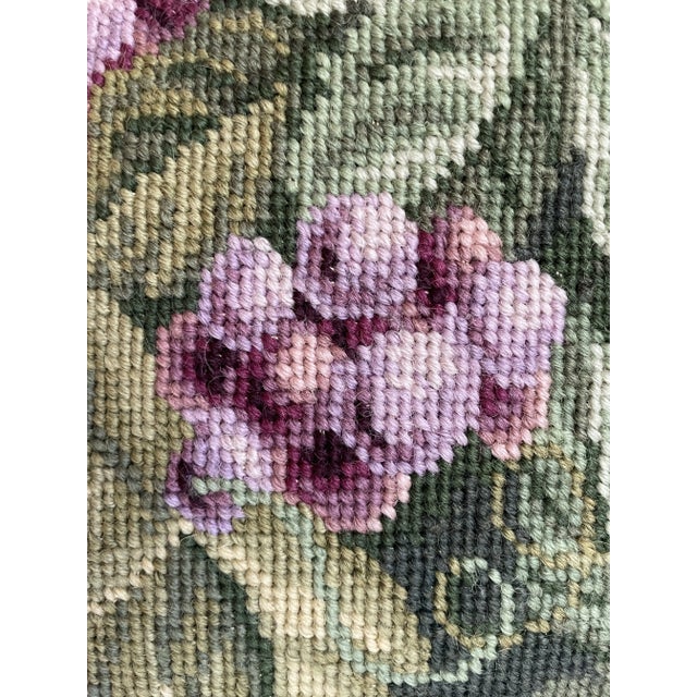 Vintage Grapevine Needlepoint and Velvet Accent Pillow For Sale - Image 4 of 8