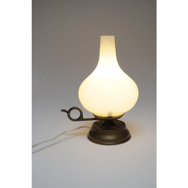 Metal Pair of Petite Vintage Italian Chamberstick Glass and Brass Bedside Lamps For Sale - Image 7 of 12