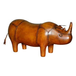 Omersa Brown Leather Rhinoceros Ottoman in the style of Liberty London For Sale