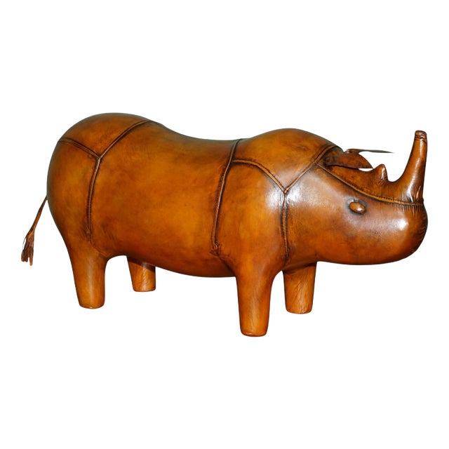 Omersa Brown Leather Rhinoceros Ottoman in the style of Liberty London For Sale