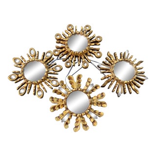 Gold Leaf Sunburst Ornaments, S/4 For Sale