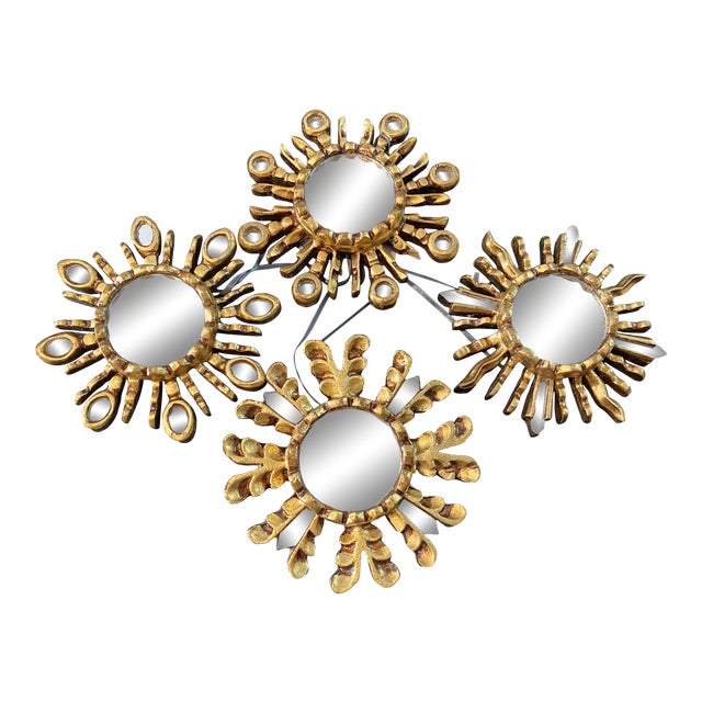 Gold Leaf Sunburst Ornaments, S/4 For Sale