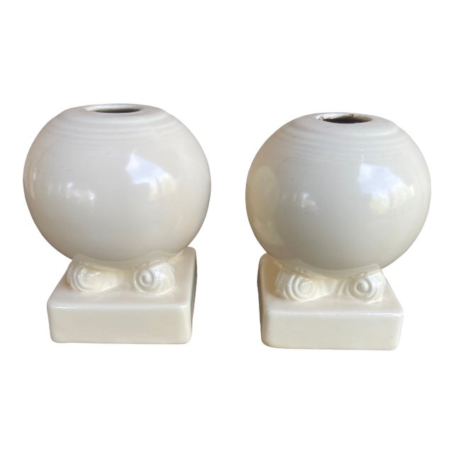 Art Deco 1930's Fiesta® Original Ivory Bulb Candle Holders - Pair For Sale