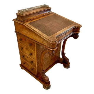Antique Victorian Burr Walnut Inlaid Freestanding Davenport For Sale