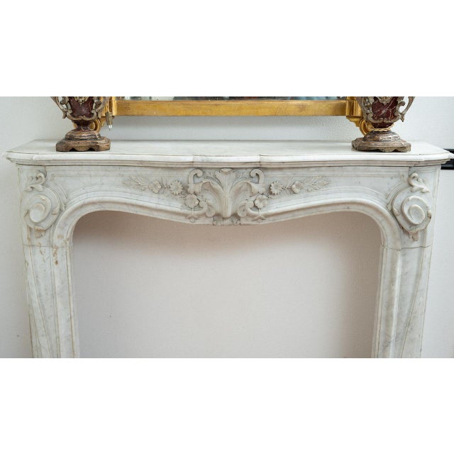 Antique Louis XV Style Fireplace in White Carrara Marble, Early 19th Century For Sale - Image 3 of 8