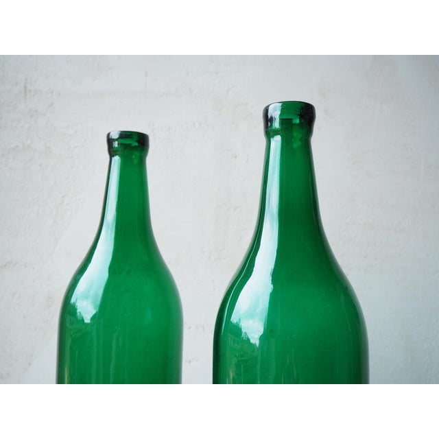 Mid-Century Green Glass Bottle Vases, Bohemia, 1960s, Set of 2 For Sale - Image 4 of 9