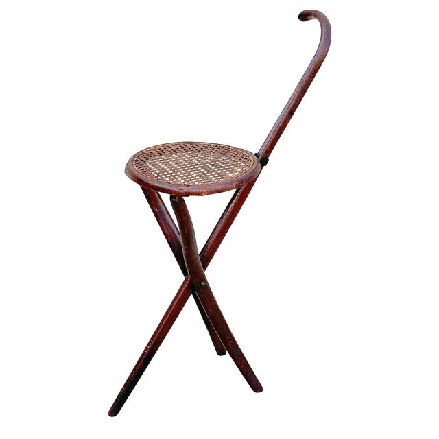 Traditional Late 19th Century Late Victorian Bent Oak Folding Chair W/ Cane Seat by Gebrüder Thonet For Sale - Image 3 of 7