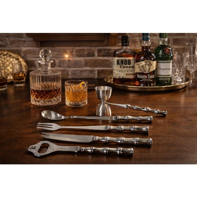 Pottery Barn Mid-Century Stainless Steel Bamboo Bar Tool Set by Goodwood in Orig. Box -Vintage Barware for Palm Beach Regency & Grandmillennial Style For Sale - Image 4 of 12
