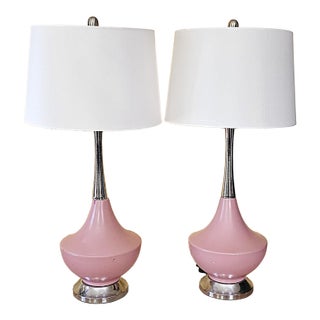Pair of Vintage Pink Ceramic Table Lamps in Mid-Century Modern Atomic Style -After Gordon Martz For Sale