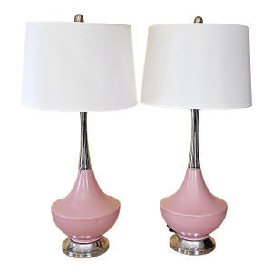 Pair of Vintage Pink Ceramic Table Lamps in Mid-Century Modern Atomic Style -After Gordon Martz