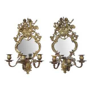 French Wall Candleholders with Mirror, 1880, Set of 2 For Sale