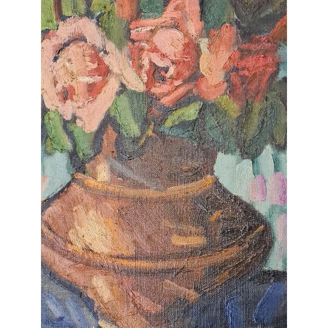 Mid-Century French still life of roses in a vase, oil on canvas by Marseille artist Henri Reboa. The work is signed bottom...