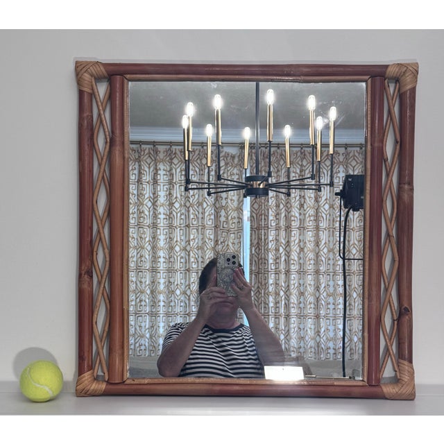Mid-Century Italian French Riviera Style Bamboo & Rattan Wall Mirror Styled After Franco Albini For Sale - Image 11 of 12