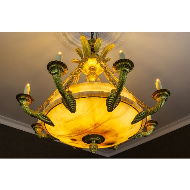 Large Empire Style Alabaster and Bronze 16-Light Chandelier, 1920s For Sale - Image 12 of 18