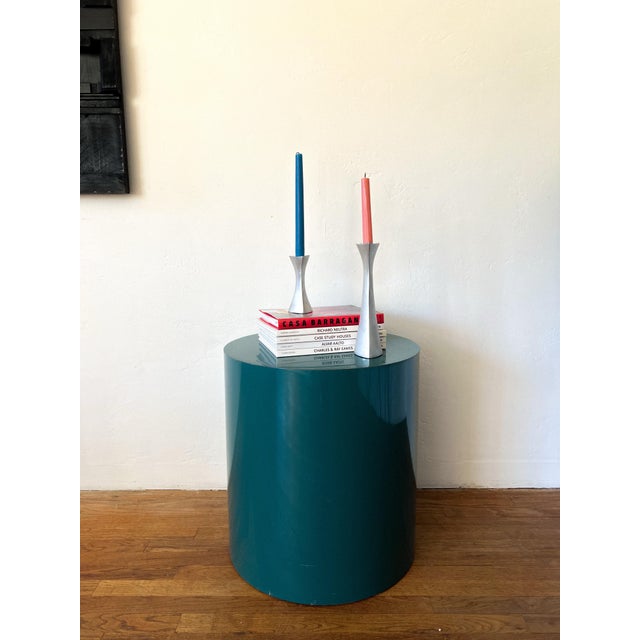 Kartell Postmodern Teal Laminate Cylinder Side Table, Italian Style, C. 1980s For Sale - Image 4 of 7
