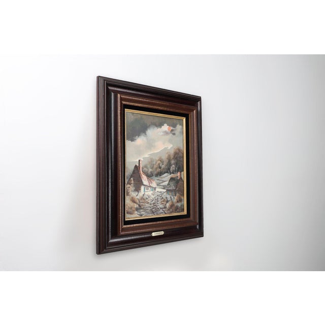 Mid-Century Modern Landscape with Houses, 1950s, Oil on Canvas For Sale - Image 3 of 11