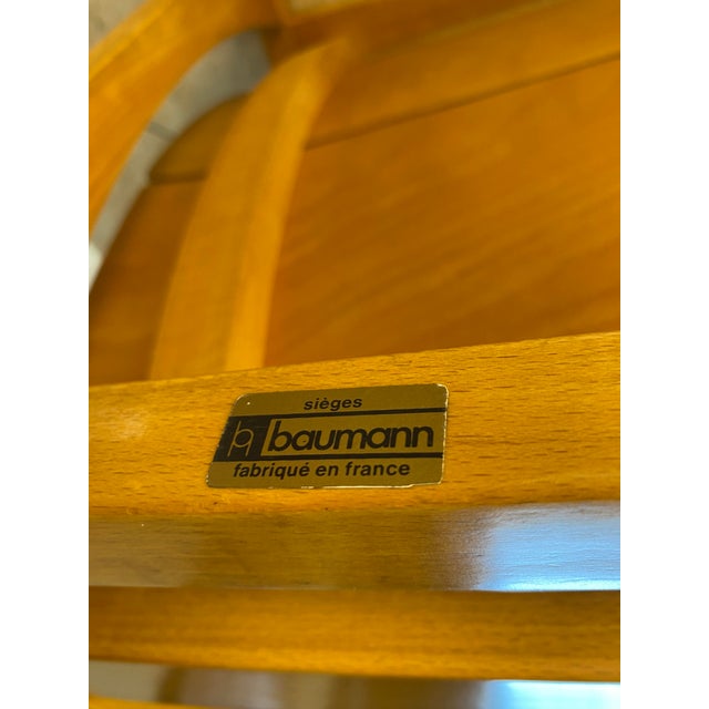 Beige 20th Century French Pair of Modern Vintage Beechwood Armchairs by Baumann France For Sale - Image 8 of 8