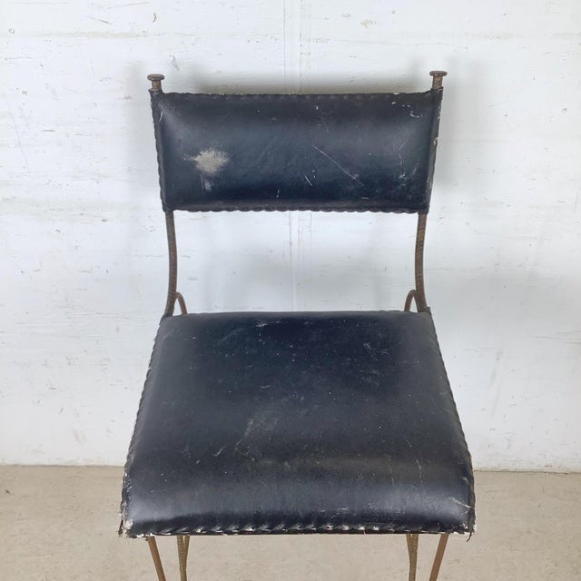 Vintage Studio-Made Sculptural Iron Counter Stool With Black Leather Seat For Sale - Image 4 of 18