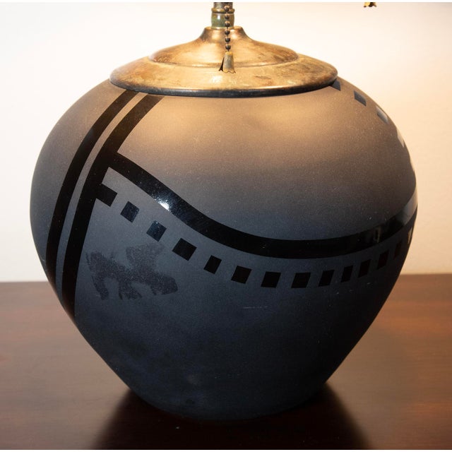 Glass Contemporary Ulla Darni (1937 - 2022) - Reverse Painted Lamp - 21" H X 18 1/2" W For Sale - Image 7 of 12