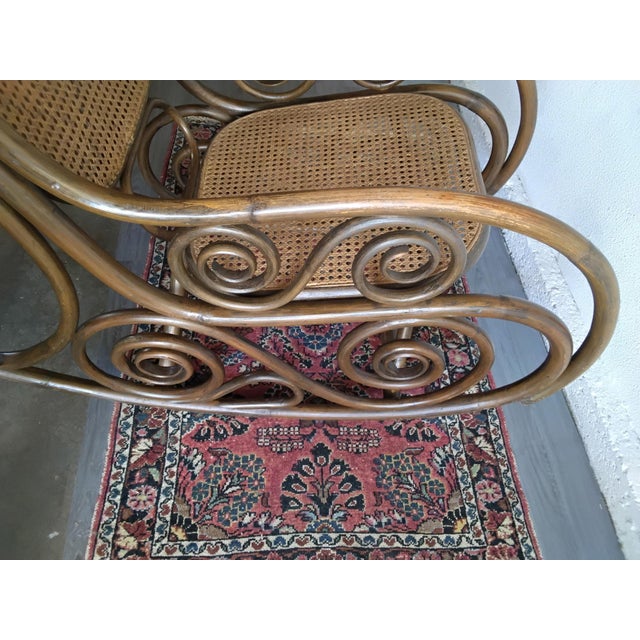 Vintage Thonet Style Bentwood Cane Rocking Chair With Scrollwork For Sale - Image 10 of 14