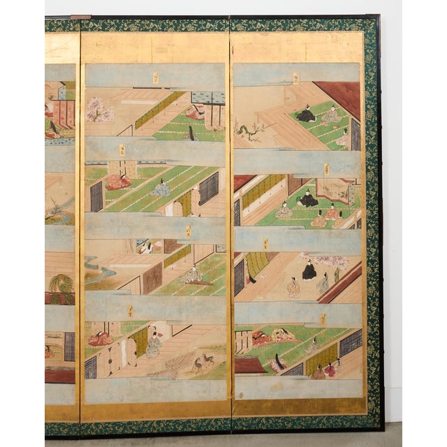 Fifty-Four Scenes from The Tale of Genji Six Panel Screens - a Pair For Sale - Image 14 of 18