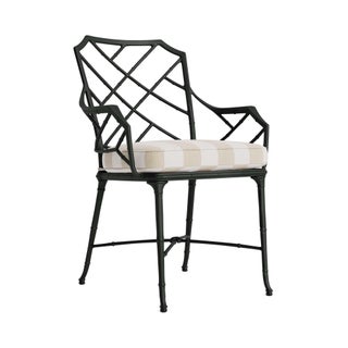 Brown Jordan Calcutta Arm Chair in Black Jade with Sand Stripe Cushions For Sale