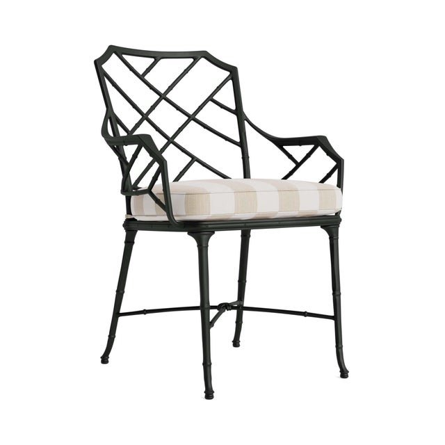 Brown Jordan Calcutta Arm Chair in Black Jade with Sand Stripe Cushions For Sale