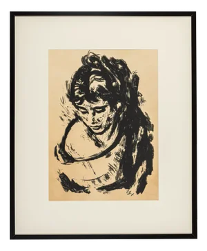 Portrait of a Woman, Black & White Ink Drawing on Paper, Framed