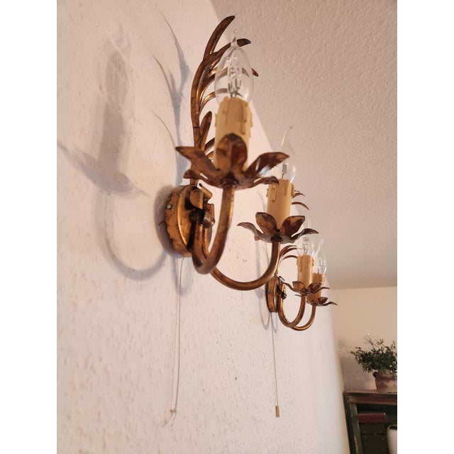 Italian Floral Hand-Forged Gilded Florentine Wall Lamp, 1950s For Sale - Image 18 of 18